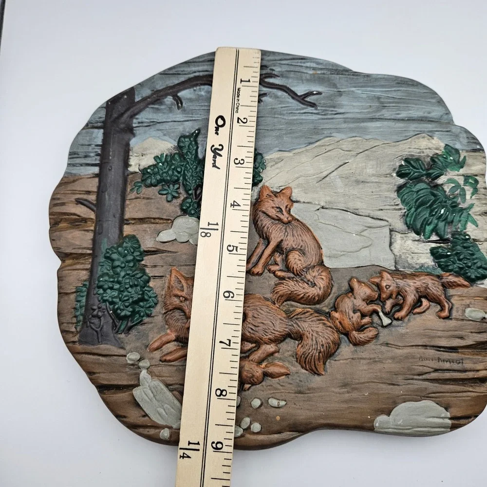 Vintage Chalkware Fox Family‎ Wall Hanging Plaque